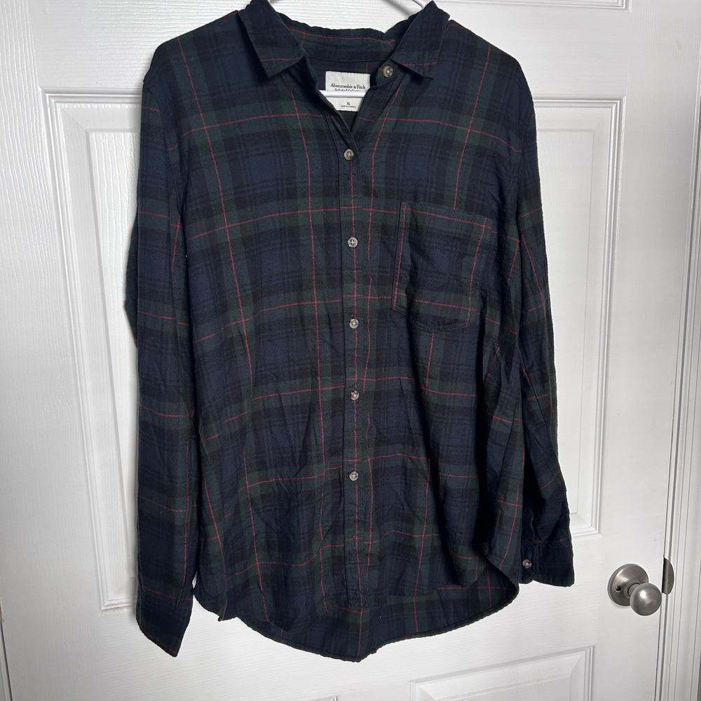 Abercrombie & Fitch A&F Women's Soft Flannel Shirt Xl Green Blue Red Plaid